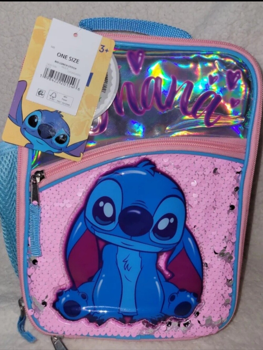 NWT BIOWORLD STITCH SEQUIN LUNCH BAG